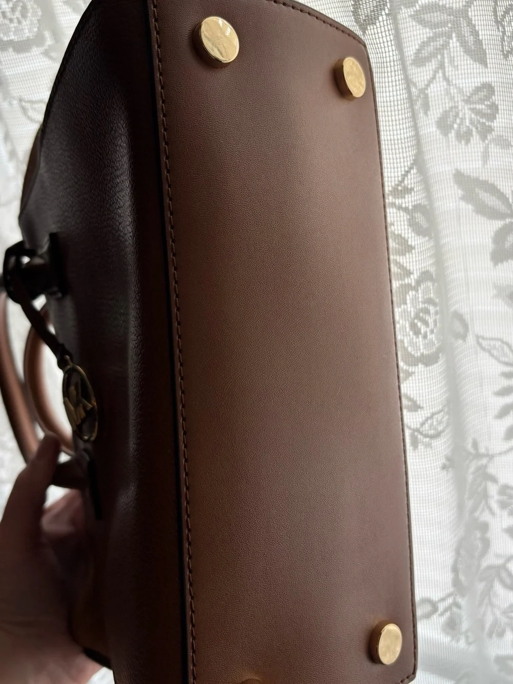 Michael Kors  Small Avril Brown Leather/Suede Satchel with Gold MK Charm